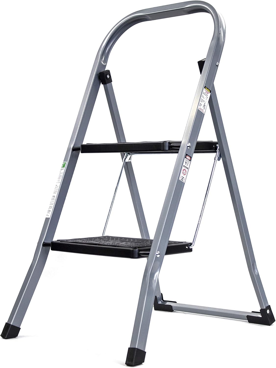 Brookstone BKH1318 2-Step Ladder, Holds up to 330 Pounds, Durable Steel Frame Easily Folds for Storage, Non-Slip Textured Platform, Silver: Home & Kitchen
