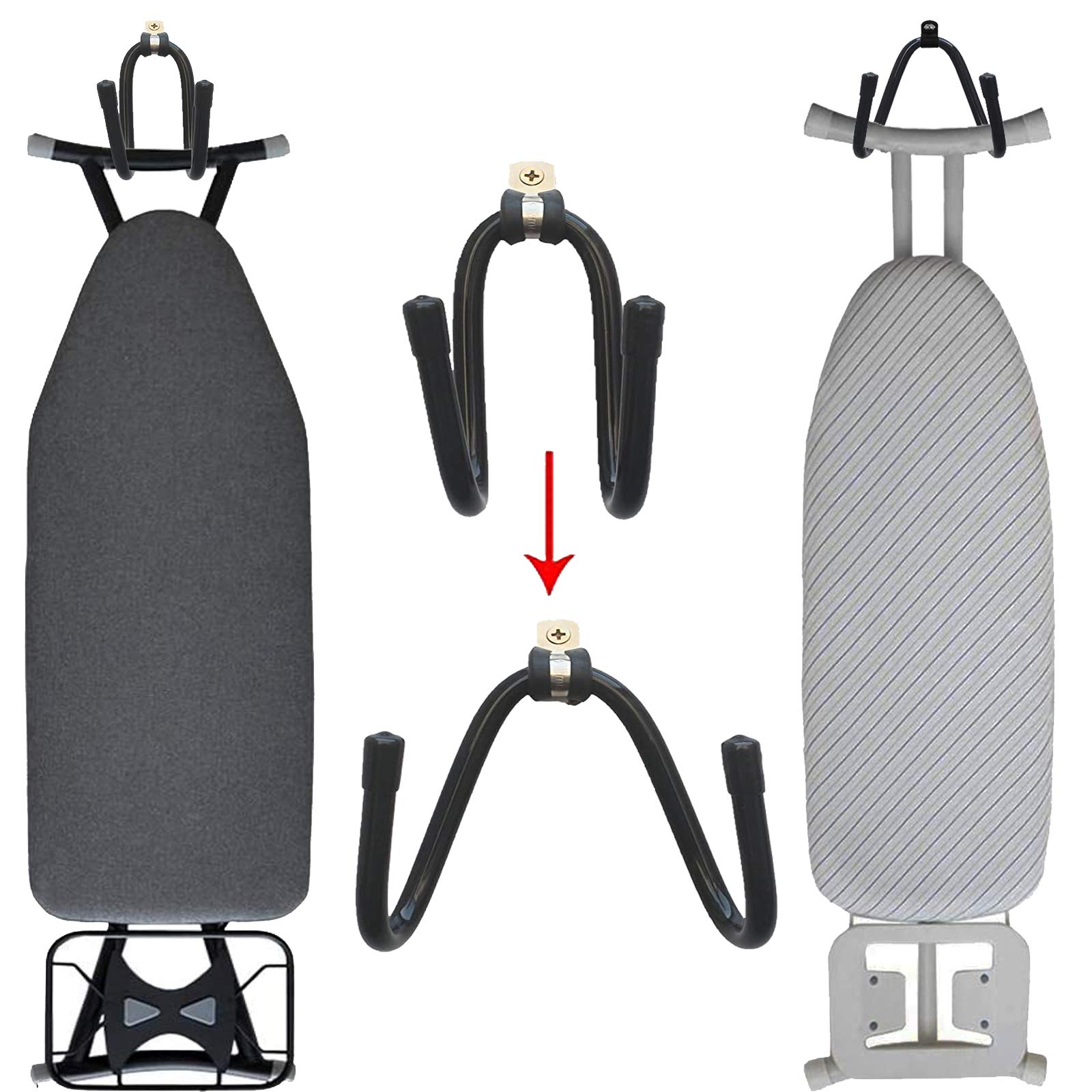 Pmsanzay Ironing Board Adjustable Hanger, Wall Mount Ironing Board Holder Organizer Wall Rack Wall Storage, Fit T-Leg Style Or Y- Leg Style Ironing Board for Laundry Rooms,no Ironing Board