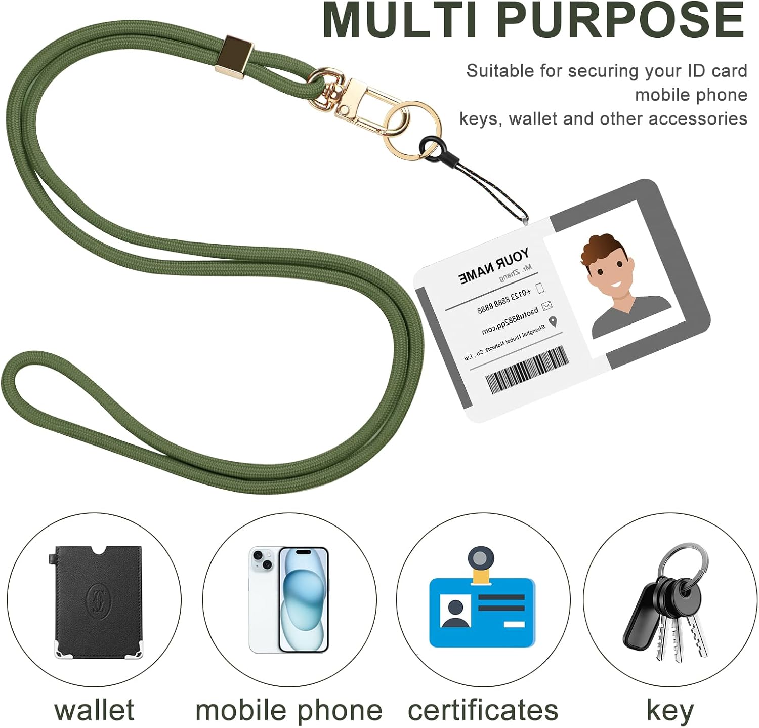 Neck Lanyard Strap, Necklet Strap Holder, Men Women Cool Lanyards For Id Badges,Keys,Wallet,Certificates (Dark Olive Green) image 4