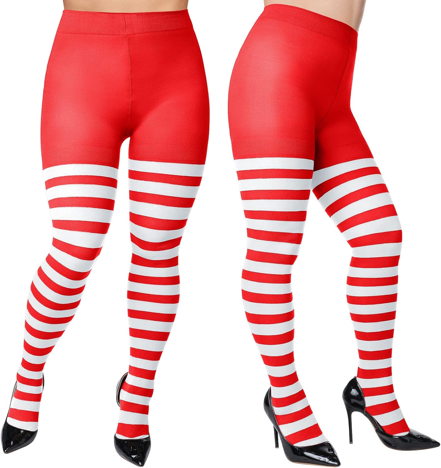 Eurzom Plus Size Red Green and White Striped Tights Women Footed Leggings for Adult St Patricks Accessories Cat Hats Costume - Image 4