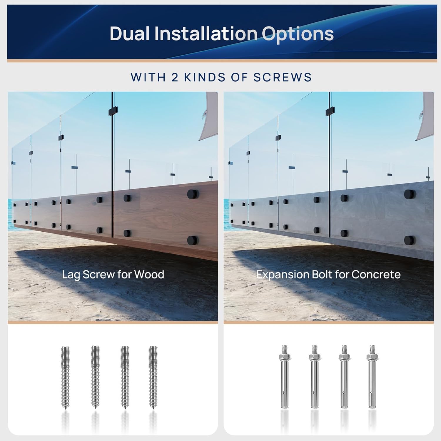 LukLoy 24 Pack Marine Grade SS316 Solid 1.32lb Heavy Duty Glass Railing Standoff for Balcony Stair Balustrade Railing Bracket, 2" Glass Stair Railing Standoff Matte Black