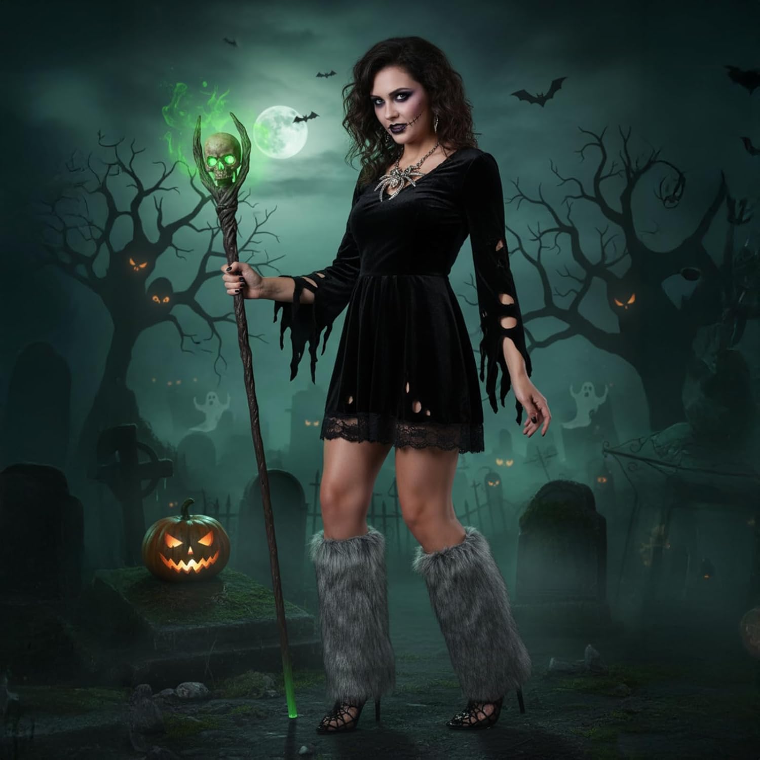 WMG Furry Faux Fur Leg Warmers For Women Fur Long Boot Covers Fluffy and Stretchy Leg Warmers For Christmas Cosplay - Image 3