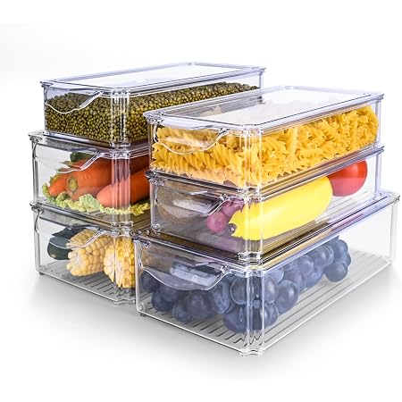 AOTOPYU Organizer Frigorifero, Contenitori Frigo Trasparente, Contenitori Frigorifero Con finestra di ventilazione e pannello di drenaggio per Frigo Cucina Dispensa Armadietti, Senza BPA