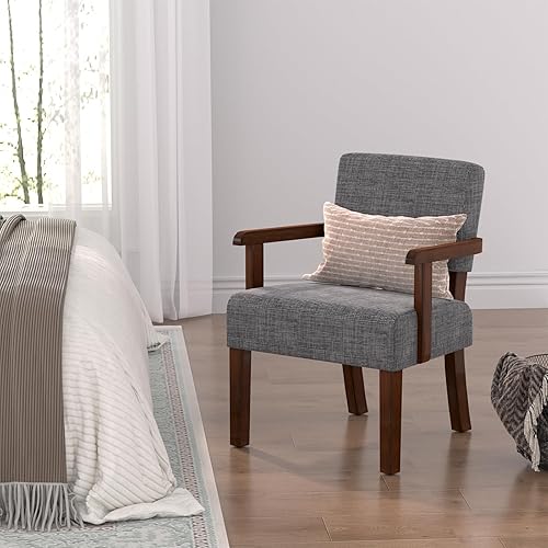 Vista 116 de Silla decorativa, silla de piel sintética para sala de estar, sillón de gran tamaño con asiento suave y reposabrazos para dormitorio, comedor, beige