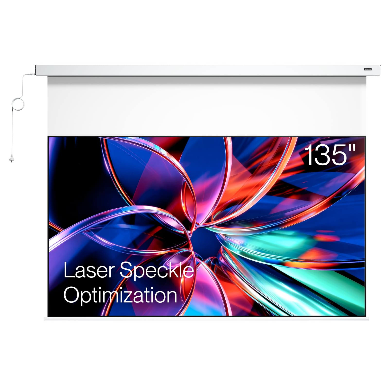 Valerion 135" PureVision Motorized Projector Screen, Laser Speckle Reduction, Auto-Sync with Projector, 4K/8K UHD Ready, 20" Adjustable Drop, Black Backing for Enhanced Contrast, Long Throw Only