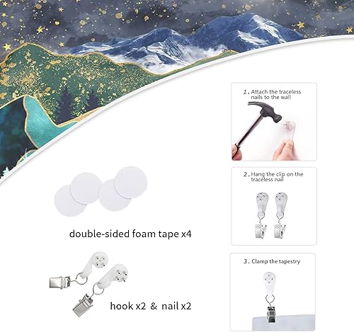 Miniatura 5 de Mocsicka Tapiz de montaña de noche, naturaleza, bosque, noche, luna estrellada, estrellas, tapices estéticos para colgar en la pared para