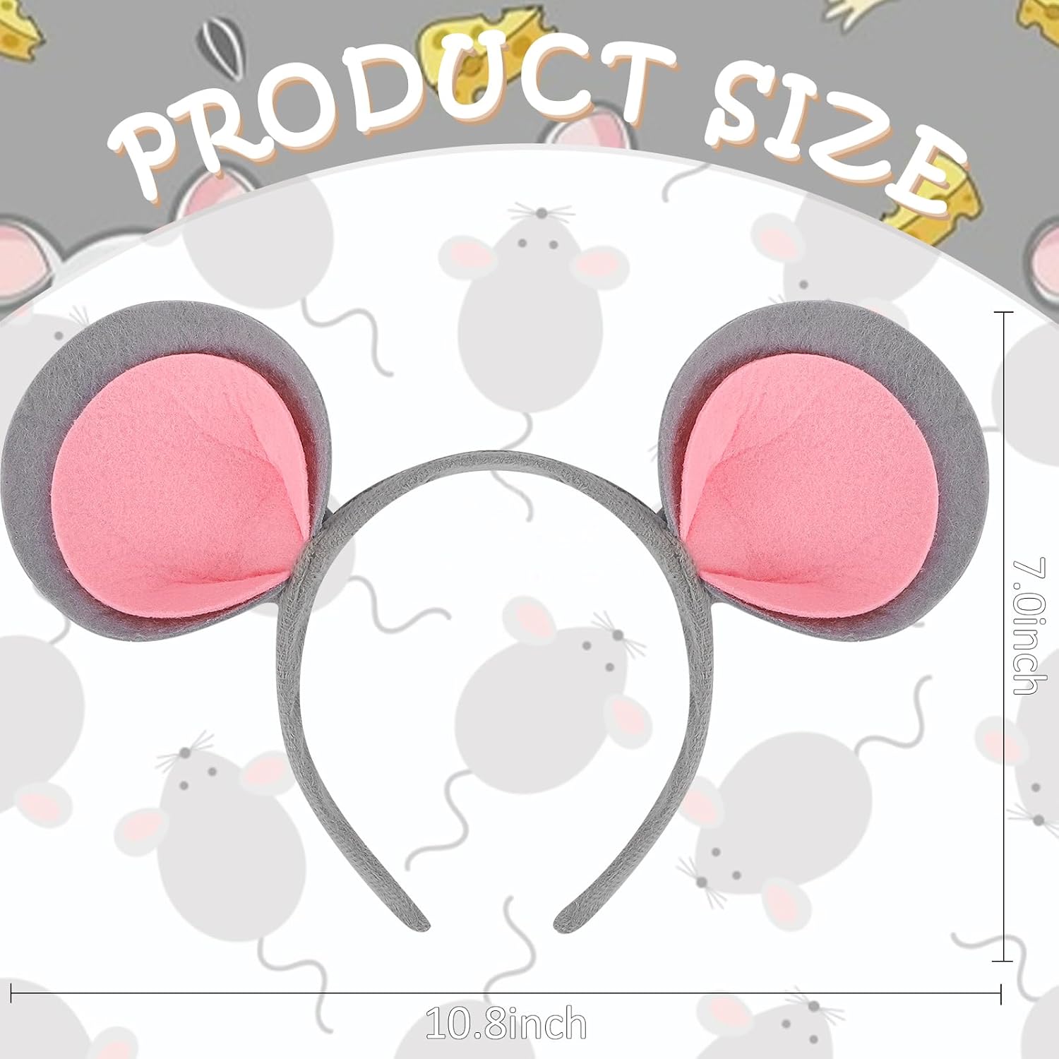 2PCS Halloween Mouse Ears Headband and Small Rat Ears Headband for Women Halloween Grey Rat HairBand Animal Head Band Mouse Costume Adult Party Cosplay - Image 6