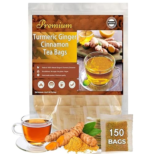 Bolsas de té de cúrcuma jengibre y canela orgánicas, té de hierbas de jengibre y cúrcuma, 150 bolsas de té, 100% natural, mezcla hecha a mano, sin