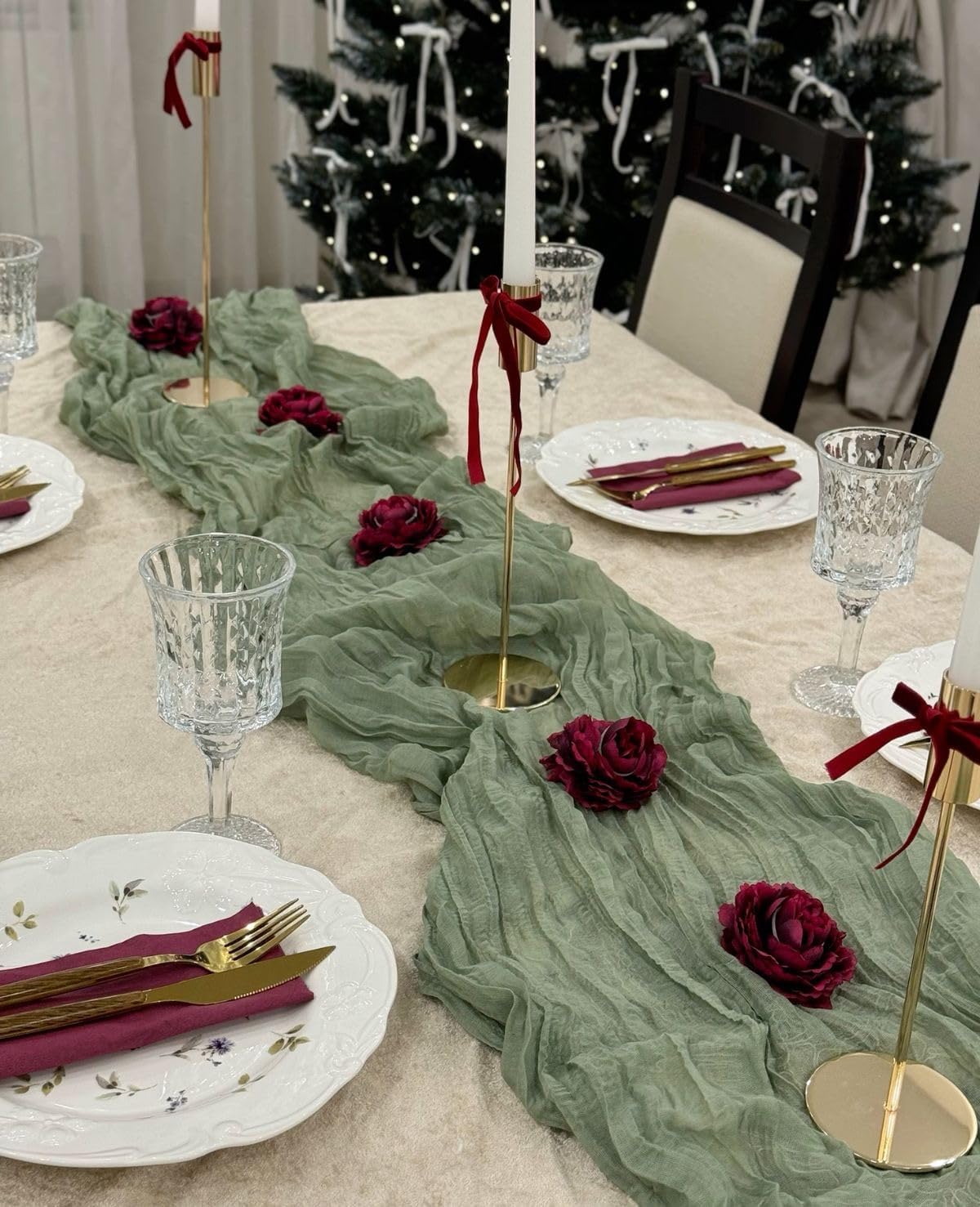 12 Pack Cheesecloth Table Runner 20 x 120 Inch Sage Green Boho Gauze Cheese Cloth Table Runners 10 FT Long Rustic Sheer Table Decorations for Wedding Party Baby Bridal Shower Birthday Holiday Home