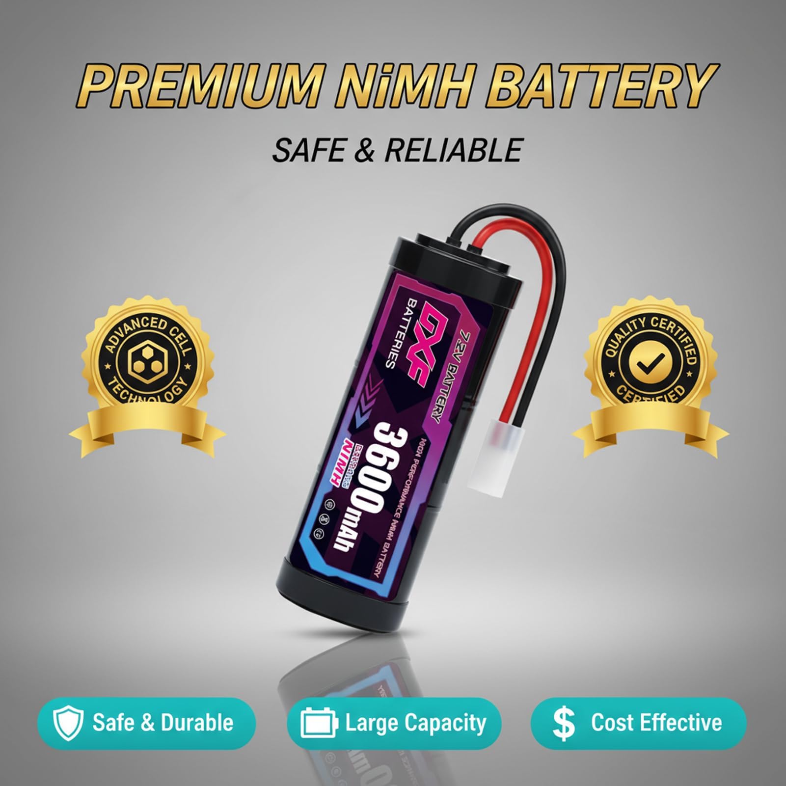 DXF Lot de 2 batteries NiMH 7,2 V 3600 mAh RC pour voitures télécommandées, avions, hélicoptères, bateaux, buggy, modélisme, voitures, avions, jouets