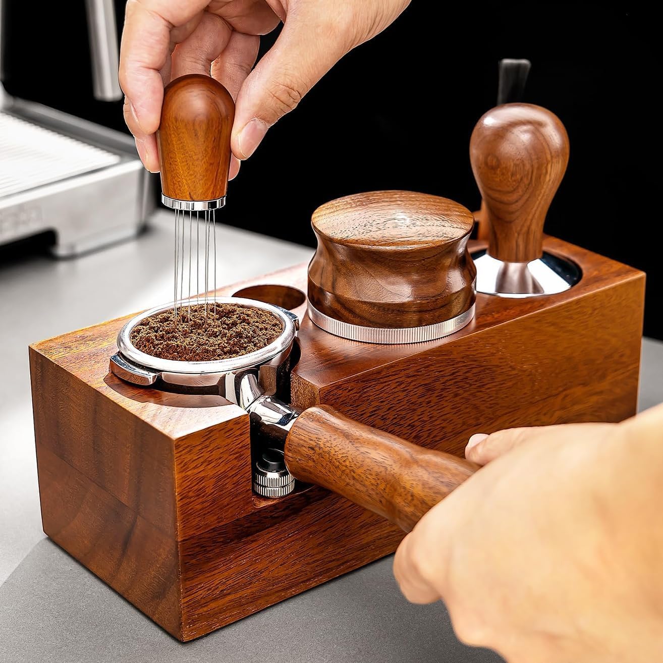 Pudełko Na Organizer Do Kawy Espresso, 51 Mm / 54 Mm / 58 Mm Espresso Tamping Station, Drewniana Stacja Espresso, Stacja Tamper Do Kawy, Regulowana Wysokość, 51/54mm