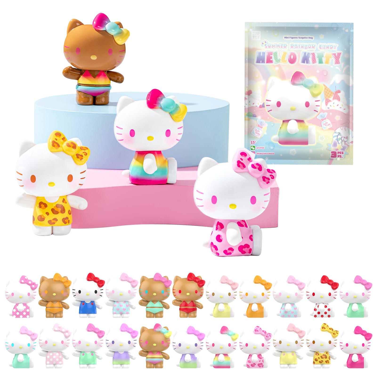 TOP TOY ハローキティ(Hello Kitty) サマー・レインボーキャンディ シリーズ【3ピース】ガチャガチャ ブラインドボックス フィギュア ソフビ PVC プレミアム おもちゃ 誕生日 プレゼント SANRIO サンリオ キャラクターコレクター向け