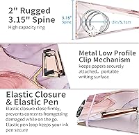Vista 2 de Ospelelf Mini 3 Ring Binder, 2 Inch, Cute Pink Marble Binder for 5.5" x 8.5" with 5 Tab Dividers, File Folder Labels and Low Profile Clipboards