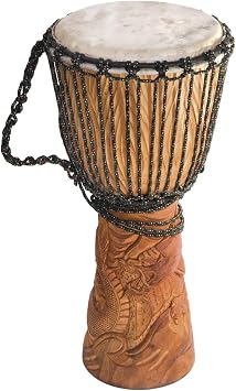 Djembe Standard Dragon, 24" tall, 10-11" head | Handmade drum with natural materials; warm, resonant sound for beginners, performers, and percussion practice.