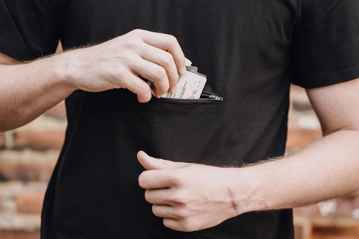 Clever Travel Companion Men's Crew Neck T Shirt with 1 Secret Hidden Pockets for Traveling | Pickpocket Proof