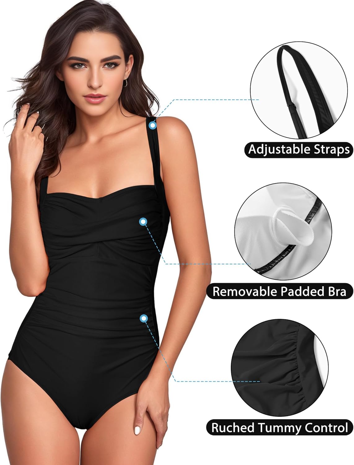 Women's One Piece Swimsuits Tummy Control Bathing Suits for Women Criss Cross Ruched Push Up Vintage Retro Swimwear - Image 5