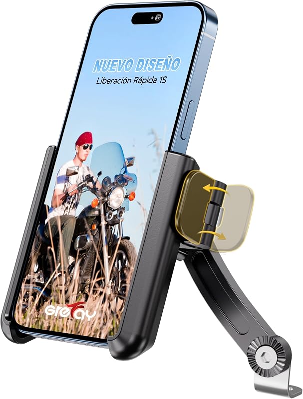 Grefay Soporte Movil Moto Soporte Movil Scooter Desmontaje Rápido 1S Soportes Teléfono Espejo Retrovisor Motocicleta con 360 ° Giratorio para Teléfonos de 3.5-7.0 Pulgadas