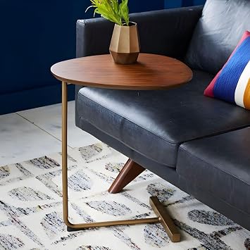 Nordic C Side Table Solid Wood End Table for Living Room C-shaped Small Coffee Table Side Table Sofa Corner Bedroom Bedside Lazy Reading Table Yellow Table Top Gold Base 18"L x 12"W x 23.5"H