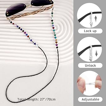 BILIONE Beaded Eyeglass Chain with Heart-shaped Shungite, Eye Glasses Holders Around Neck, Glasses Strap for Women