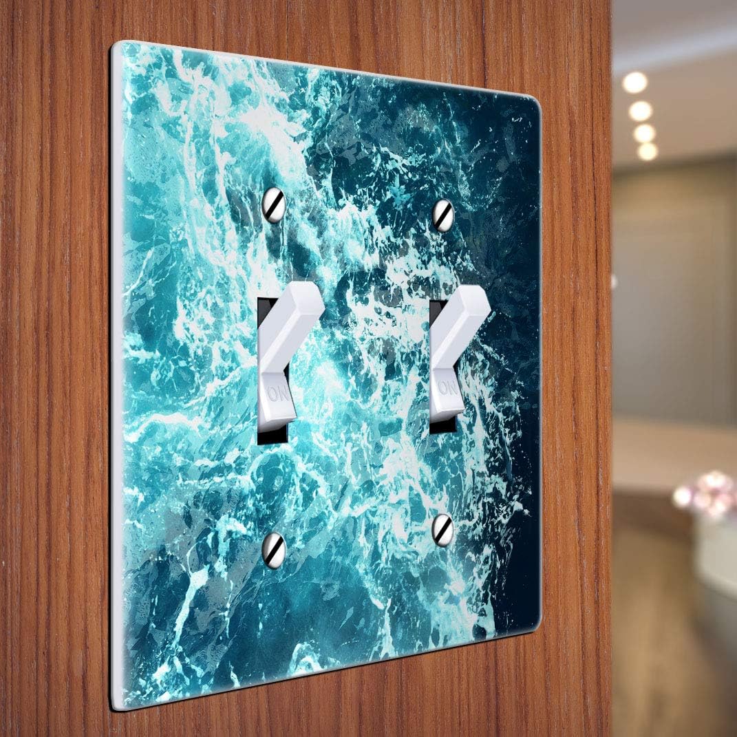 WIRESTER Double Gang Toggle Light Switch Plate/Wall Plate Cover - Blue Ocean Wave