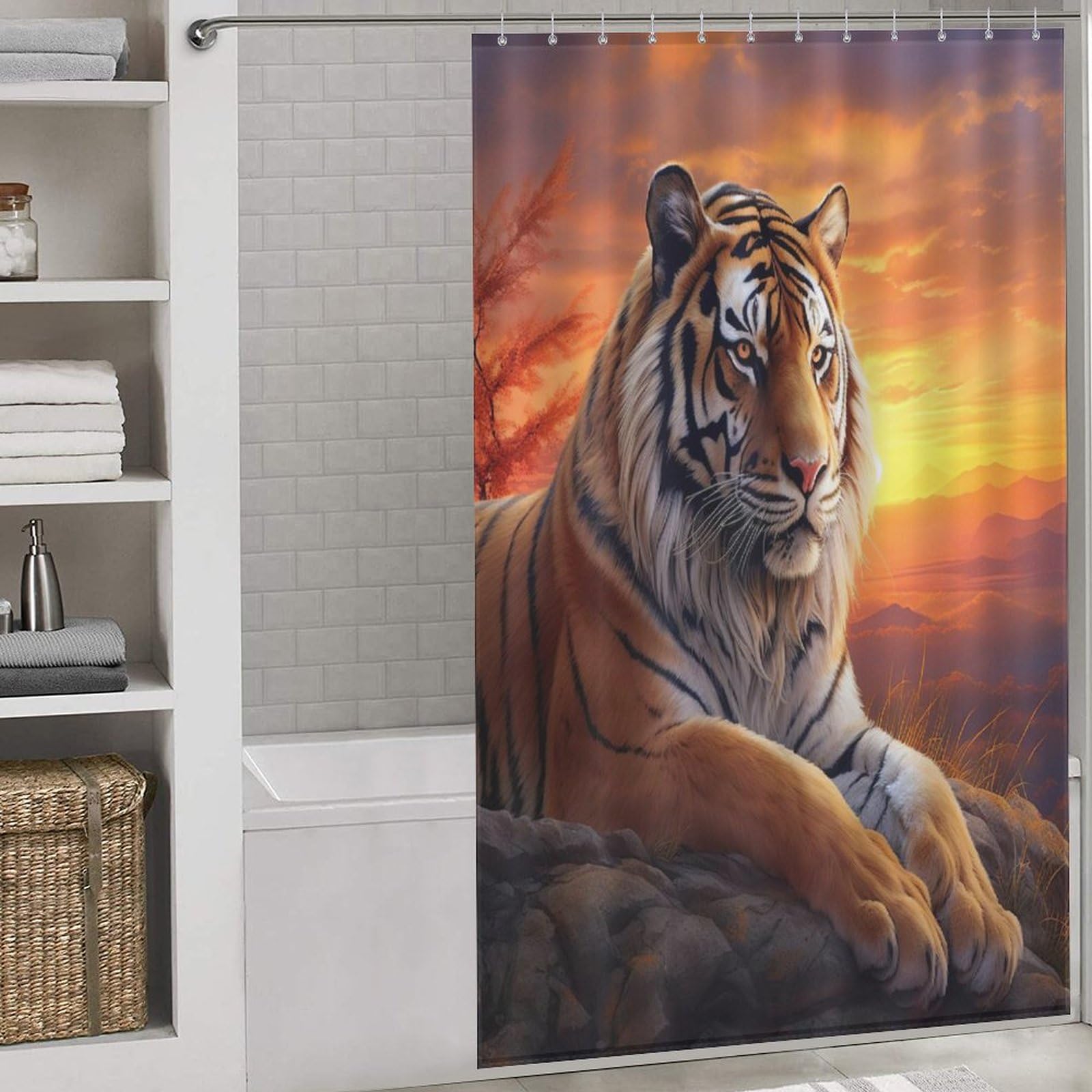 Rideau de douche tigre lavable en machine avec textile imperméable 140x183