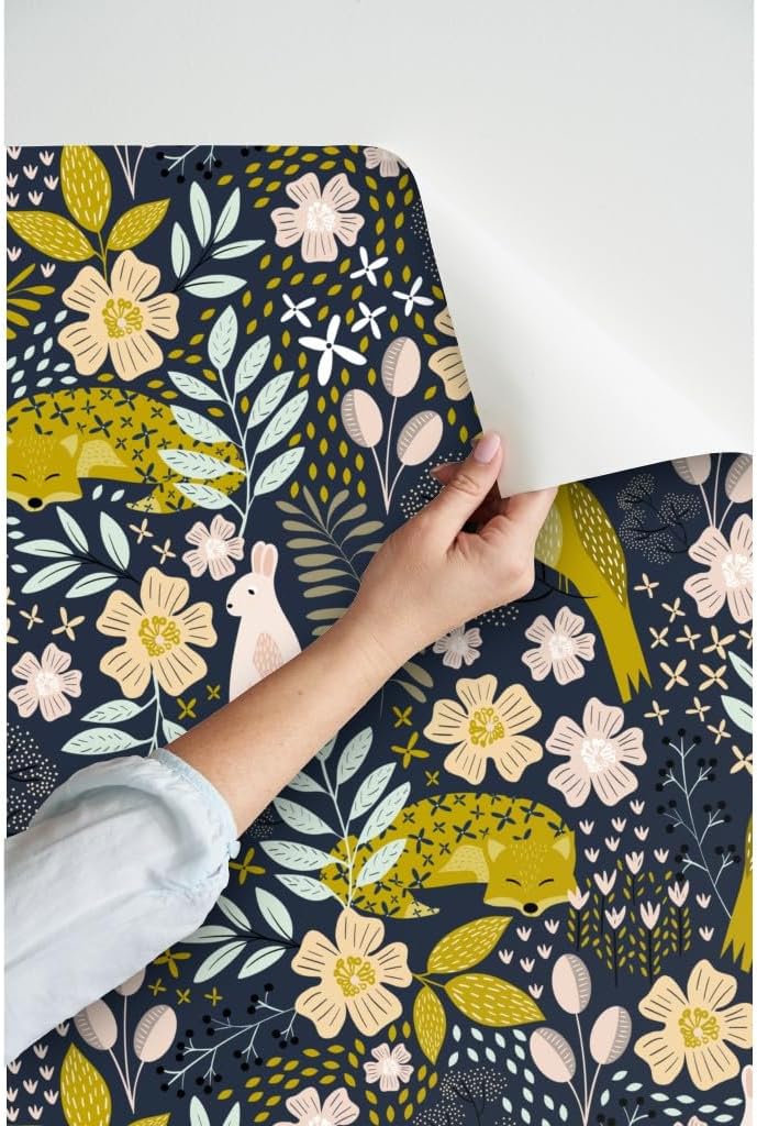 Spoonflower Peel & Stick Wallpaper 9ft x 2ft - Woodland Flora Blush Mint Animals Botanical Floral Rabbit Fox Custom Removable Wallpaper