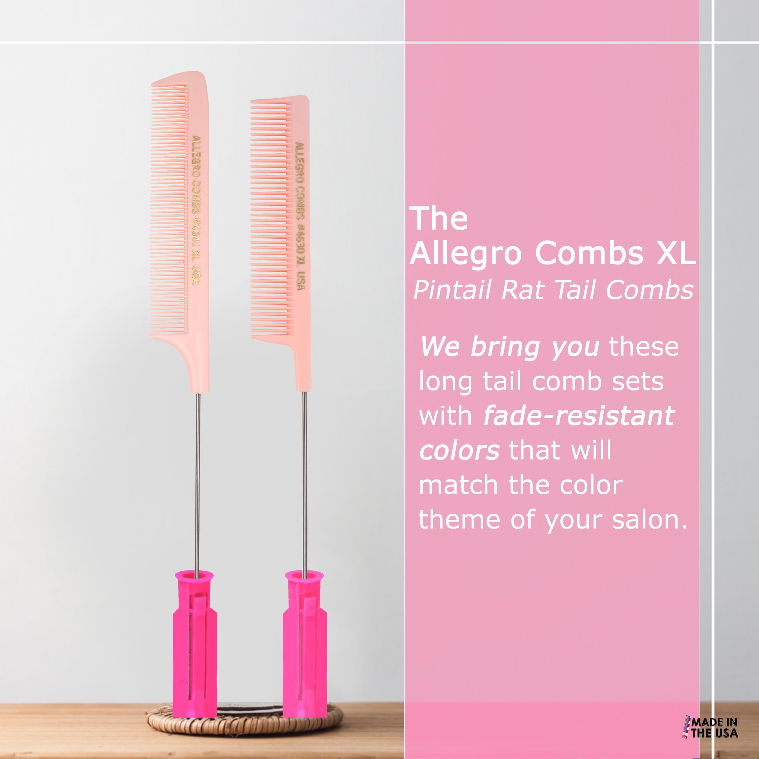 Allegro Combs XL Rattenschwanzkämme Pintail Trennkämme Metallschwanztrennkämme Aluminium Stichkämme Zopfstich Kämme 2 Stück (Rosa)