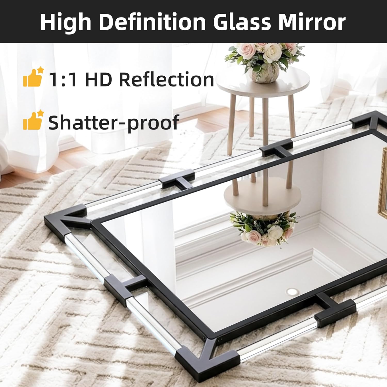 Chende Modern Acrylic and Metal Framed Wall Mirror, Vertical Black Decorative Mirror for Bathroom Vanity Living Room Entryway, Sleek & Elegant Home Decor,26" x 38"