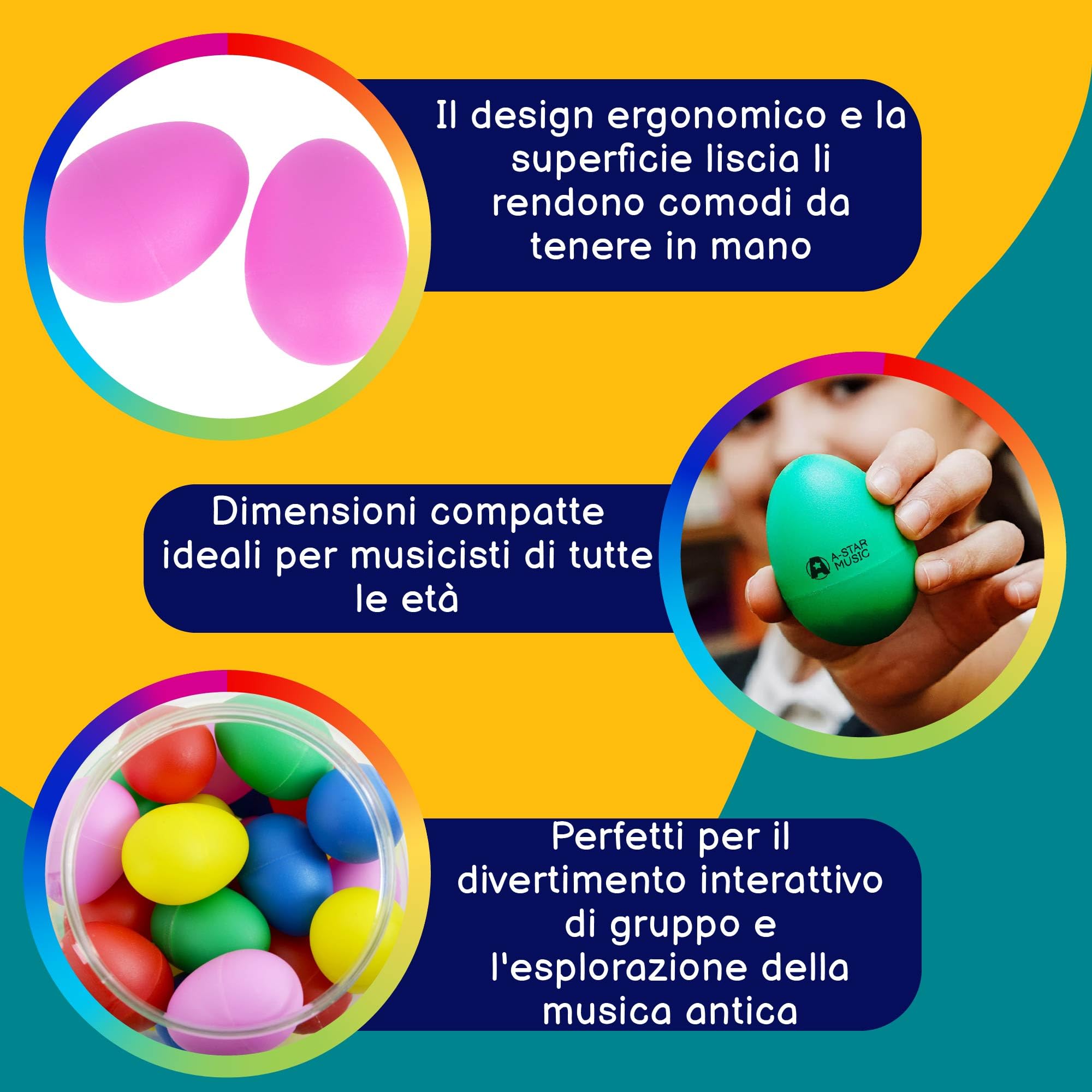 A-Star Multi Coloured Egg Shakers Tub of 40 Pcs - Percussion Rhythm Plastic Egg Maracas - Colori Misti