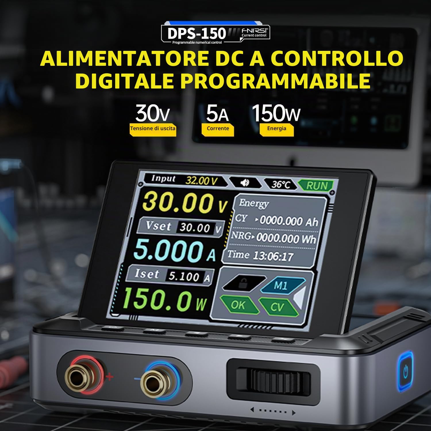 Alimentatore Da Laboratorio 30 V 5 A Display da 2,8 Pollici Uscita Programmabile Tramite PC Protezioni Multiple per Ricerca Sperimentale Sviluppo Ingegneristico,Include Un Alimentatore da 100W.