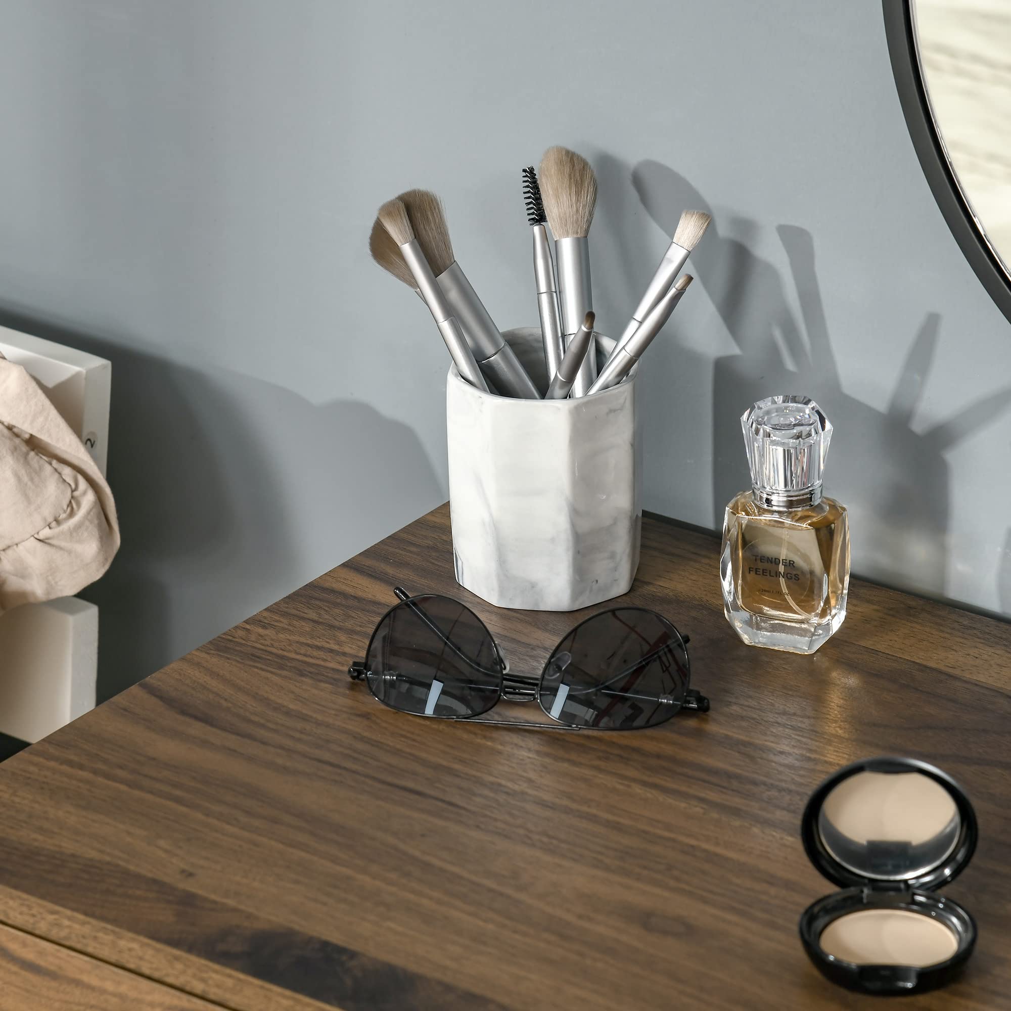 HOMCOM Postazione Trucco in Stile Industriale, Toeletta Trucco in Legno | Con Sgabello e Specchio, Postazione Makeup in Metallo per Camera da Letto