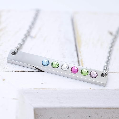Miniatura 4 de Silver Name Plate Bar Necklace, Horizontal Skinny Bar with Birthstone, Wedding Bridesmaid Present