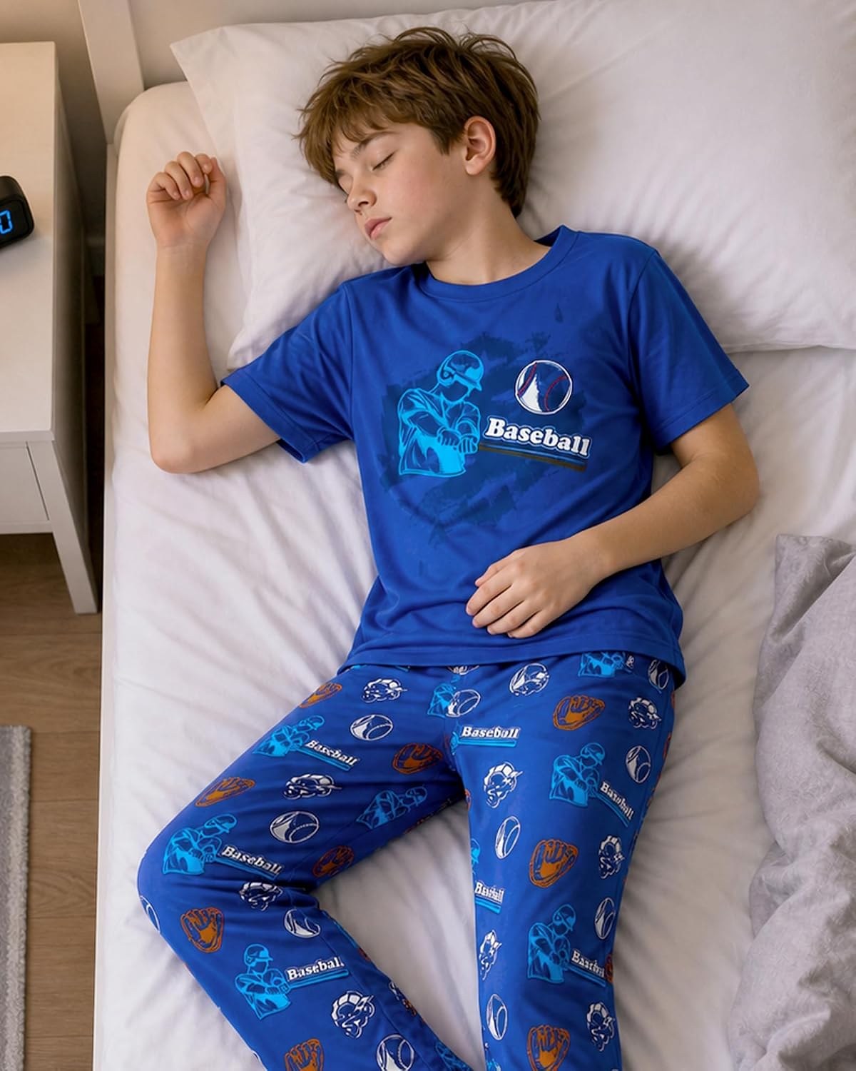 Boys Pajamas 3 Piece Set Big Boys Pjs Soft Short Sleeves, Shorts and Pants Kids Sleepwear Loungewear Size 8-14