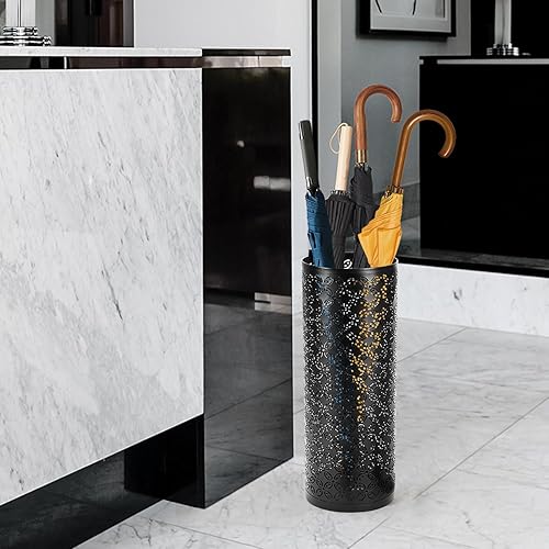 Miniatura 3 de Gloserin Soporte de metal para paragüas, soporte de paraguas independiente, bastones para caminar, para entrada, hogar, oficina (redondo)