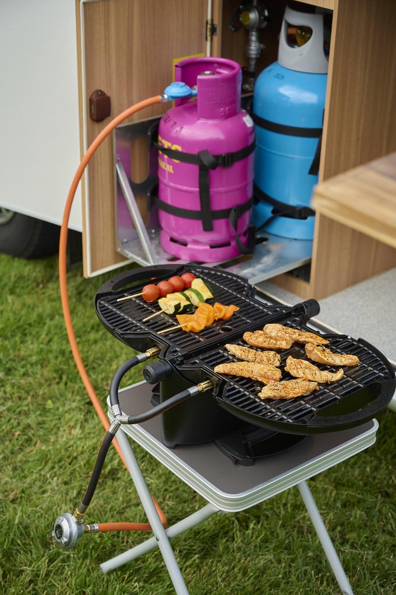 nomadiQ Holiday Cooking Pakket | Tragbarer Gas BBQ Grill | Klein, Mini, Leichtgewicht Tischgrill | Perfekt zum Camping, Kochen im Freien, Wohnmobil, Boote, Reisen
