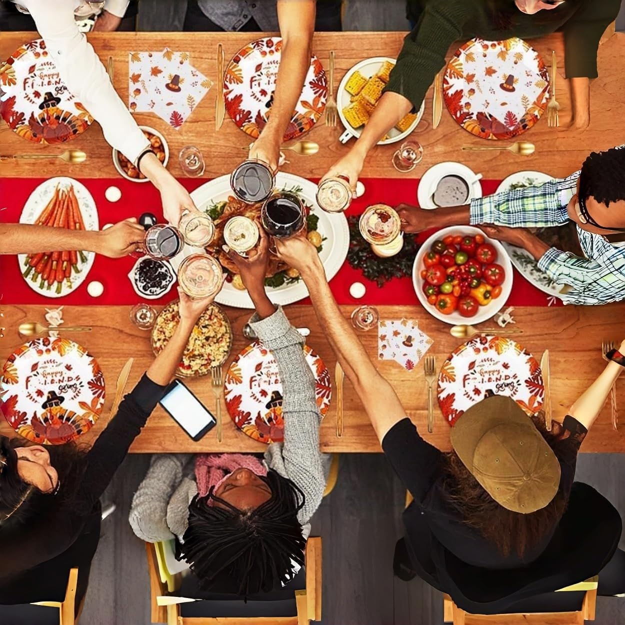 Thanksgiving Fall Party Supplies - 210 PCS Thanksgiving Paper Plates and Napkins Sets Pumpkins Disposable Dinnerware Set for Friends' gather Autumn Harvest Party Supplies Decorations, Serve 30 Guests