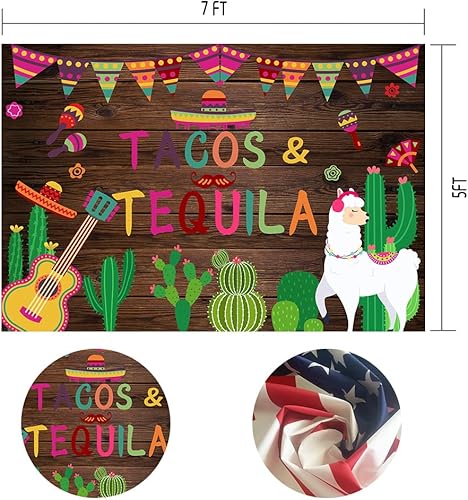 Miniatura 2 de Fondo de tacos de tequila de 7 x 5 pies, para fiesta, guitarra, alpaca, cactus, fotografía de fondo, carnaval mexicano para fiesta de cumpleaños,