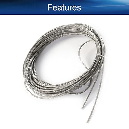 Miniatura 3 de Heyiarbeit Cable de alambre 532 de acero inoxidable 304, cable de alambre de PVC de 65.6 pies de longitud, cable de avión perfecto para exteriores,