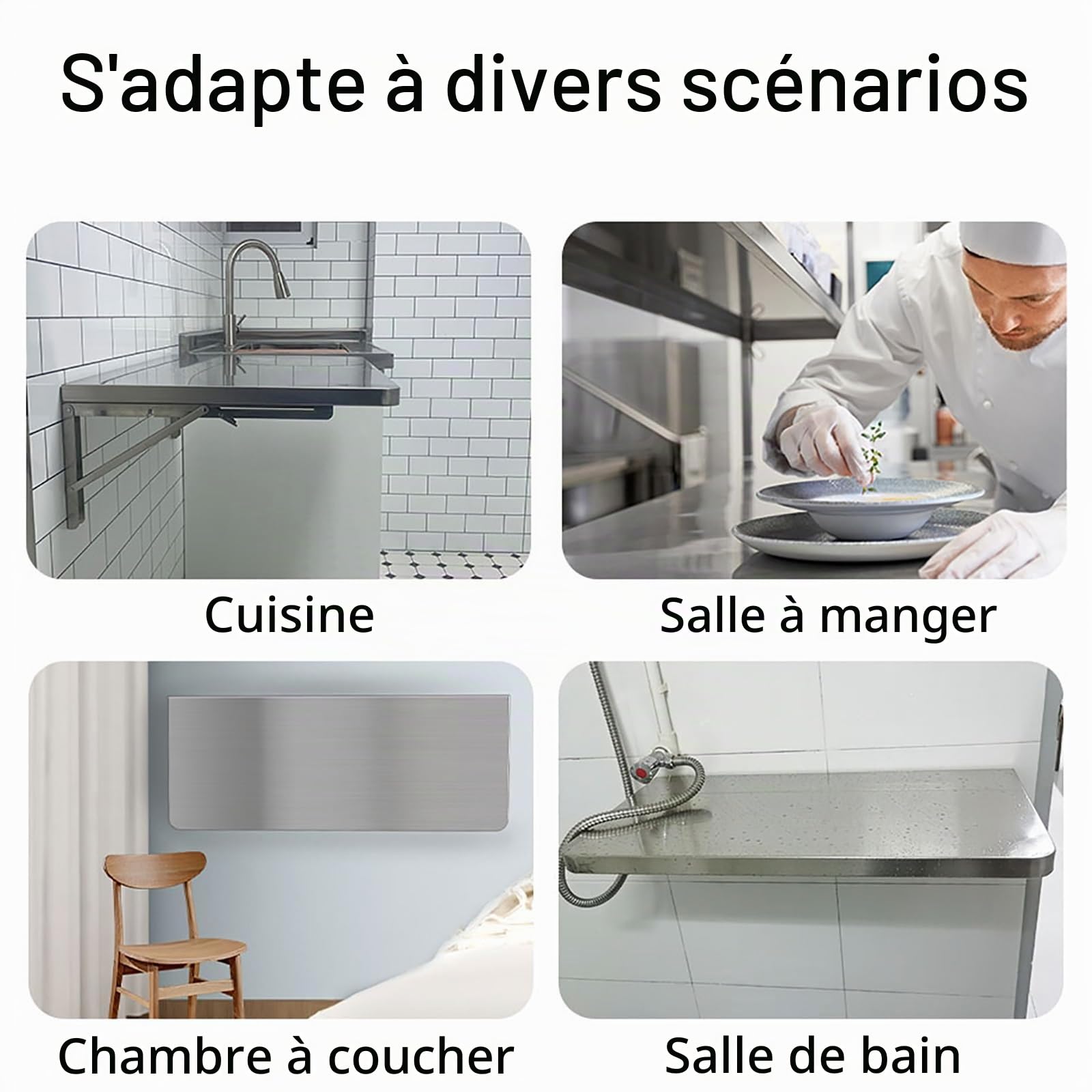 DSXH Table Murale Pliable en Acier Inoxydable, Facile à Installer, Pour Cuisine, Salle à Manger, Chambre, Salon, Bureau (60 * 40)