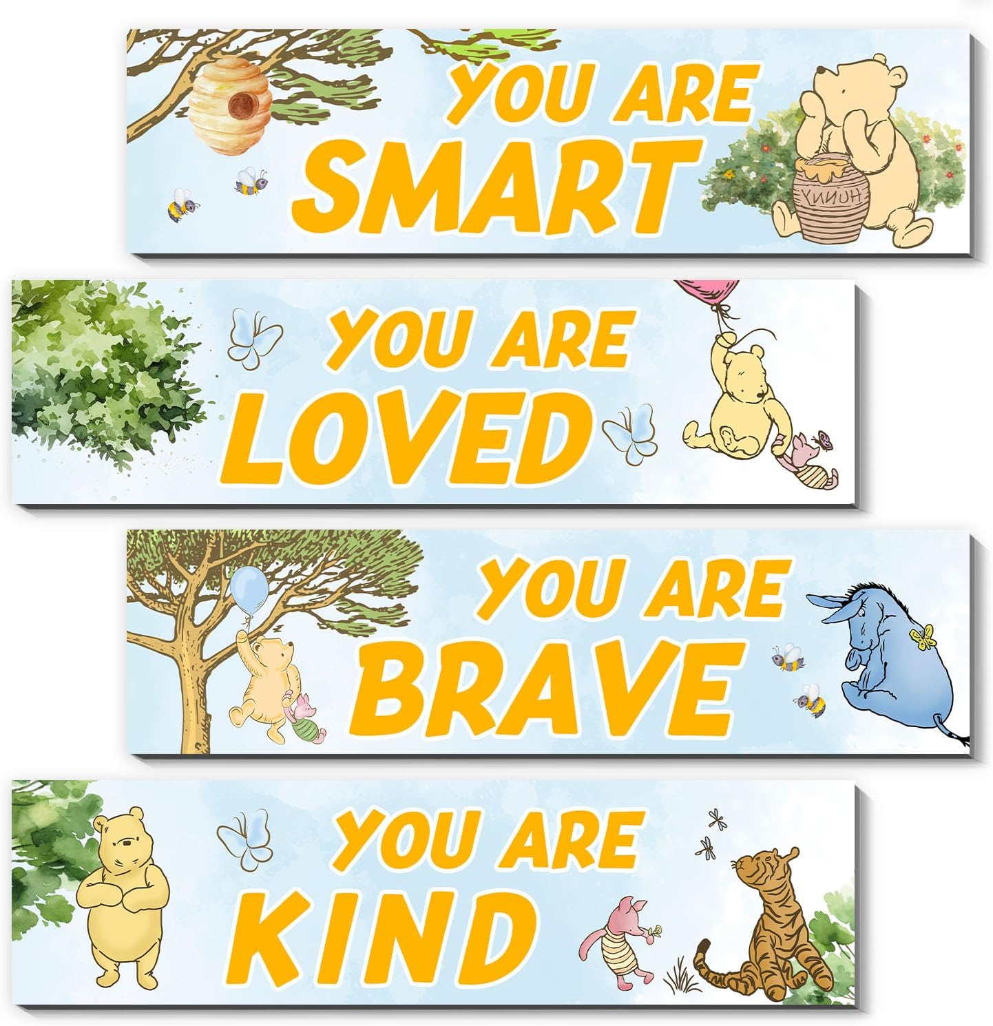 4PCS Winnie Room Decor-Pooh Sign-Winnie Baby Stuff Vintage Nursery Decor-Pooh Wall Decor Wall Art(Classic)