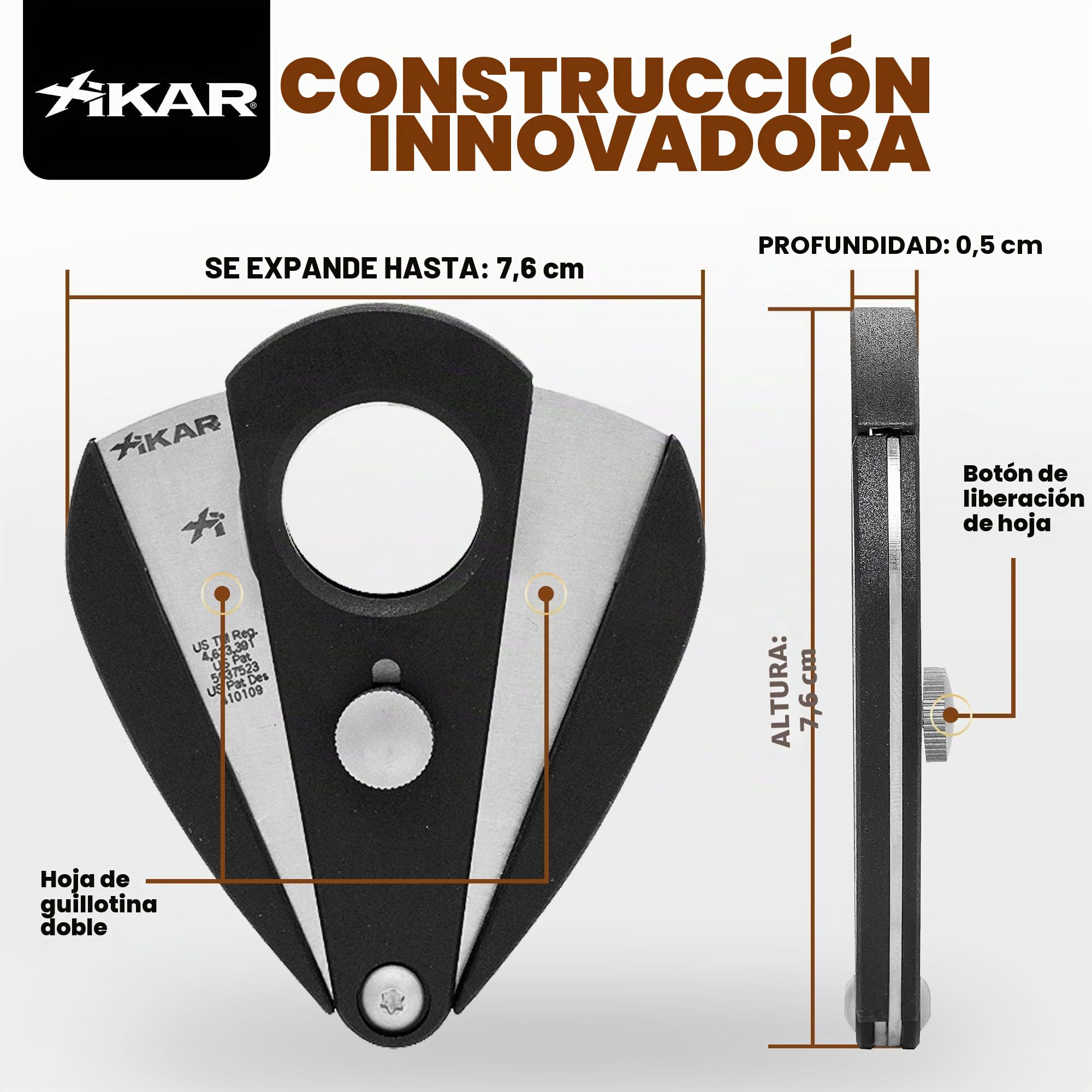 Xikar, Xi2, Cortapuros de precisión de doble guillotina con cuchillas de acero inoxidable 440, acabado negro, Rockwell C para puros con anillo de calibre nominal 54 a 60, diseño ergonómico de lágrima
