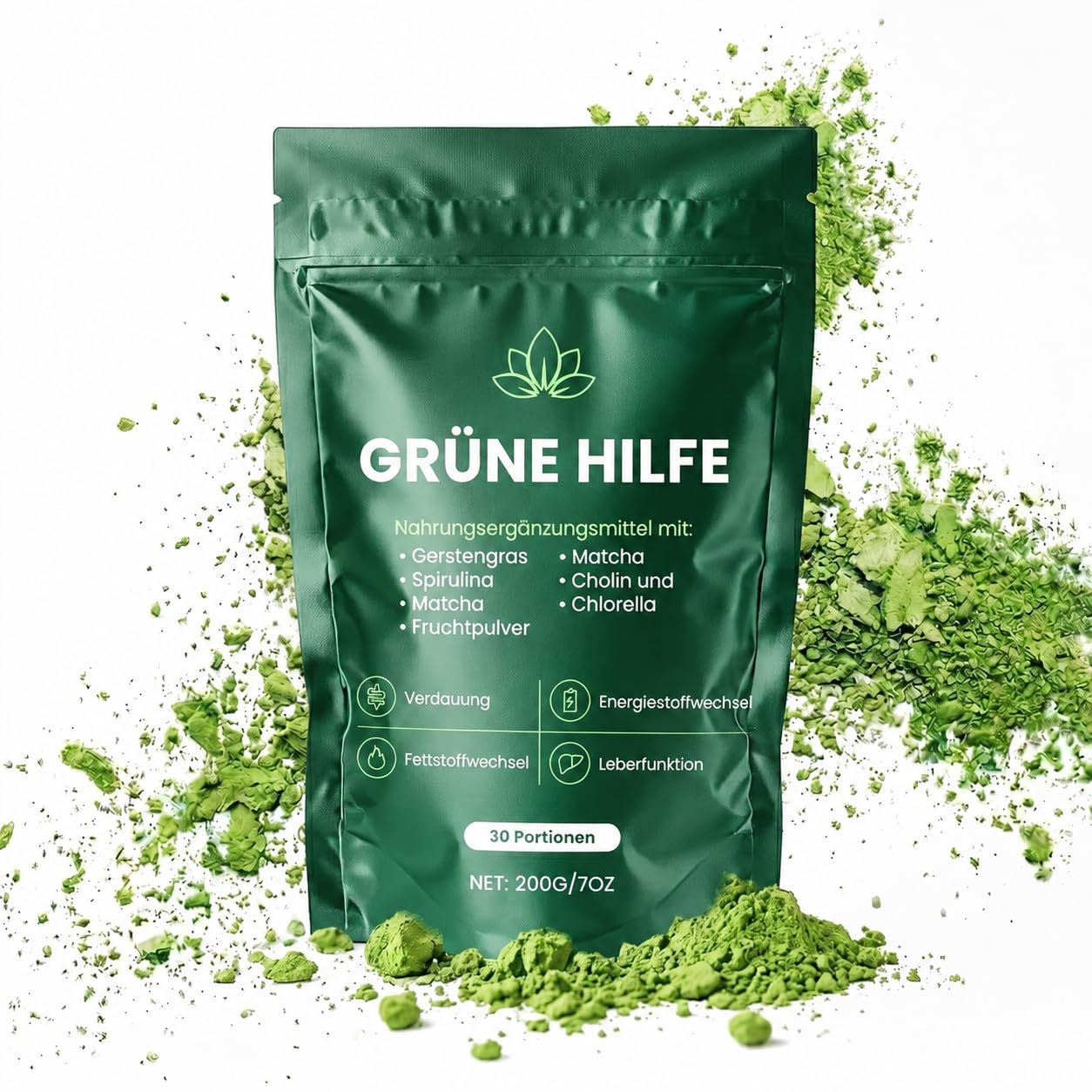Grüne Entgiftungspulver,Superfood Helfer Pulver 200g,Superfood Mischung Mit Matcha,Gerstengras,Spirulina & Heidelbeere,Ballaststoffreich & Vegan,Fördert den Stoffwechsel und sorgt für sanfte Pflege