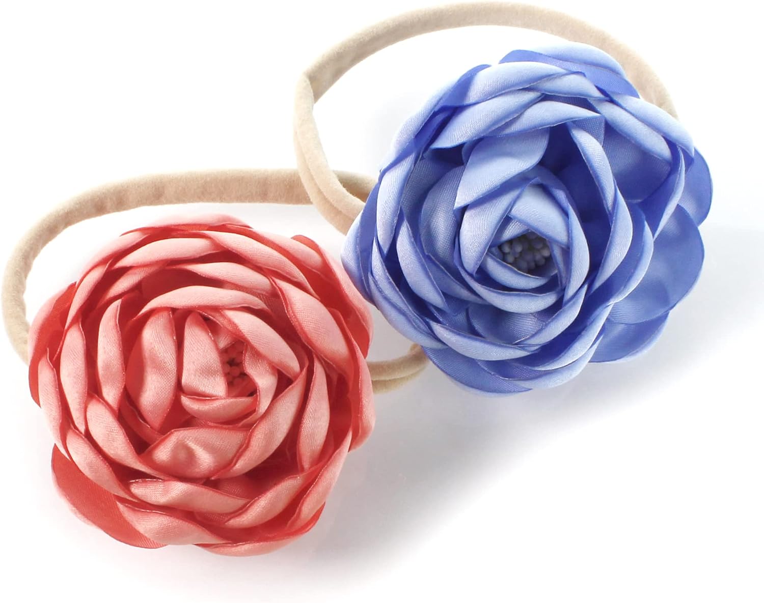 My Lello Baby Girl Ranunculus Flower Stretchy Nylon Elastic Headbands Set 2pcs