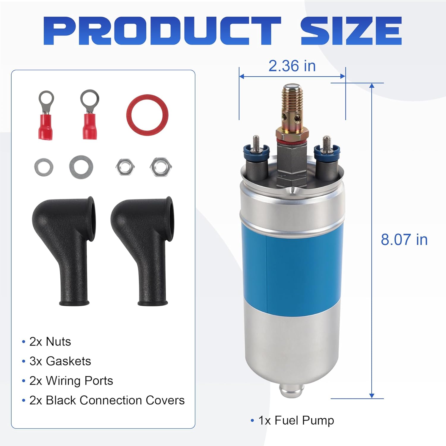 Electric Fuel Pump With Install Kits 0580254910 Replacement For Mercedes Benz 190E 200E 200TE 230CE 230E 230TE 280CE 280E 280SE 280SEL 280SL 280SLC 300E 300SE 300SEL 300SL Inline EFI Fuel Pump E8307