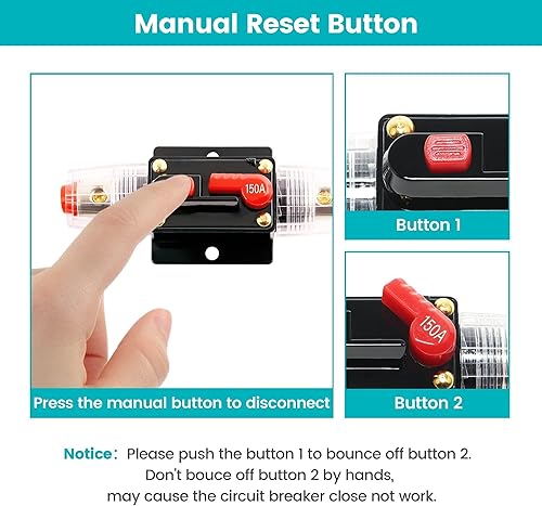 Miniatura 4 de NuIth Disyuntor de 150 amperios con reinicio manual, disyuntor en línea de 4-12 AWG 150A con terminales de cable y tubo termorretráctil de 12-24 V