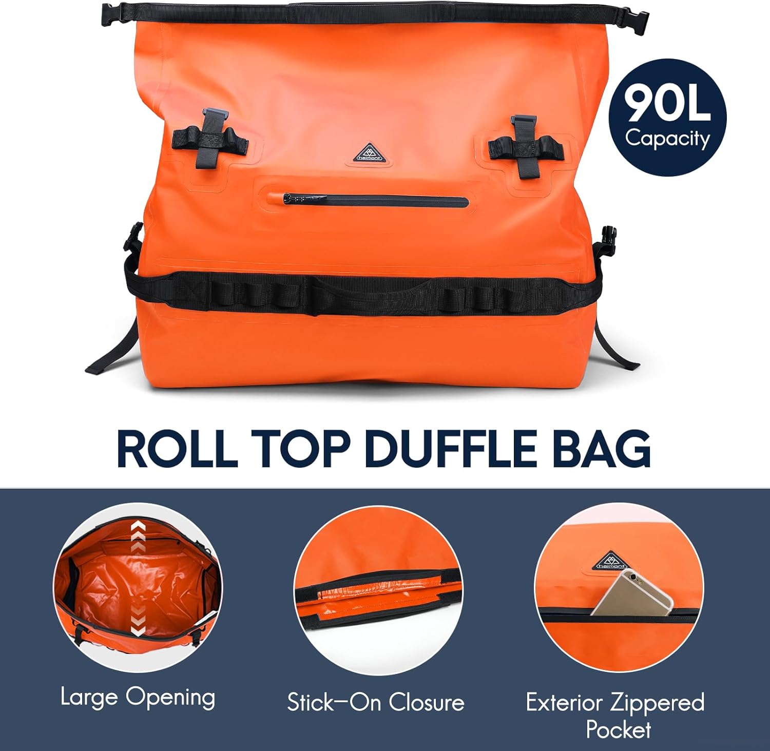 Haimont Large Waterproof Duffel Backpack Roll-Top Heavy Duty Dry Duffle Bag for Boating, Travel, Camping, Kayaking, Motorcycle, 60L/90L - Image 4