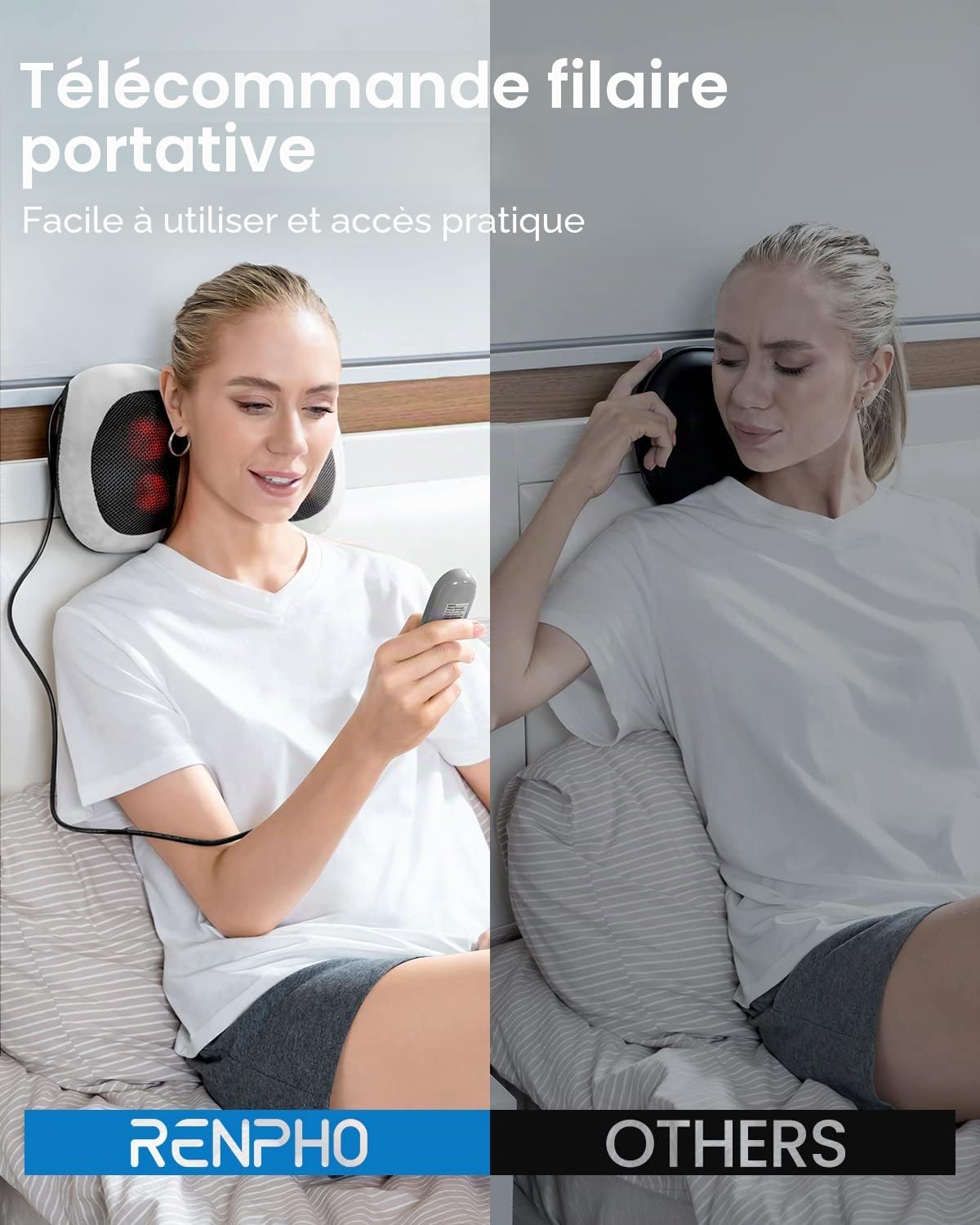 RENPHO coussin de massage avec fonction chauffante, masseur de Dos shiatsu avec malaxage en tissus profonds pour Cou, Dos et Épaules, cadeau de relaxation pour maman, papa