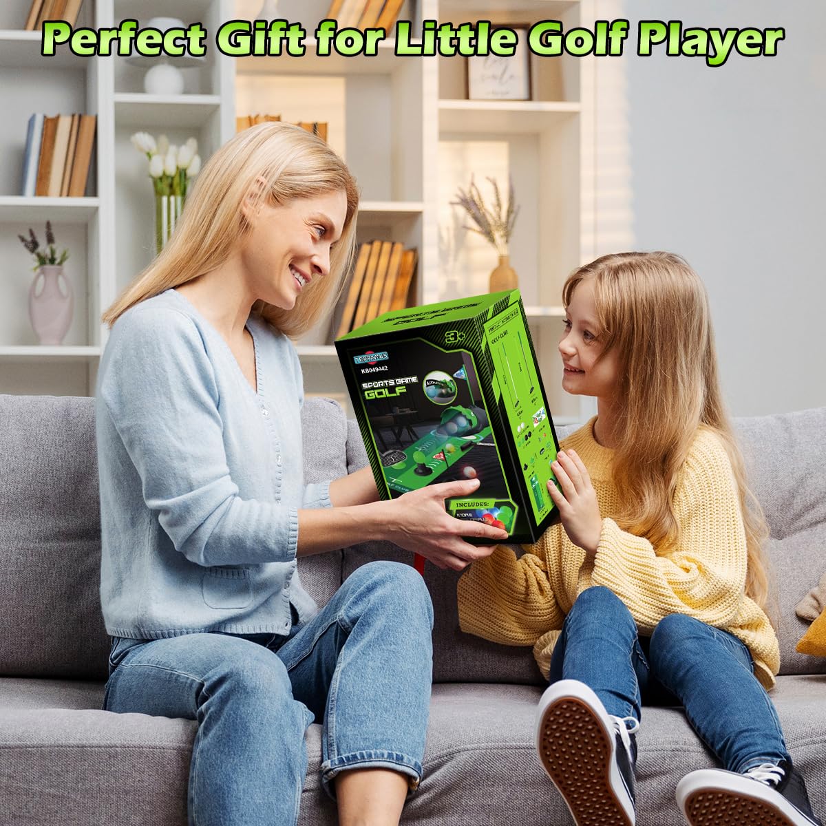 TERRAMUS Verbessertes Minigolf Set Spielzeug für Kinder, 14PCS Indoor Outdoor Golfkoffer Spiel Set mit 2 bunten Golfschläger, 6 Bälle, Putting Matte Spielzeug für Jungen