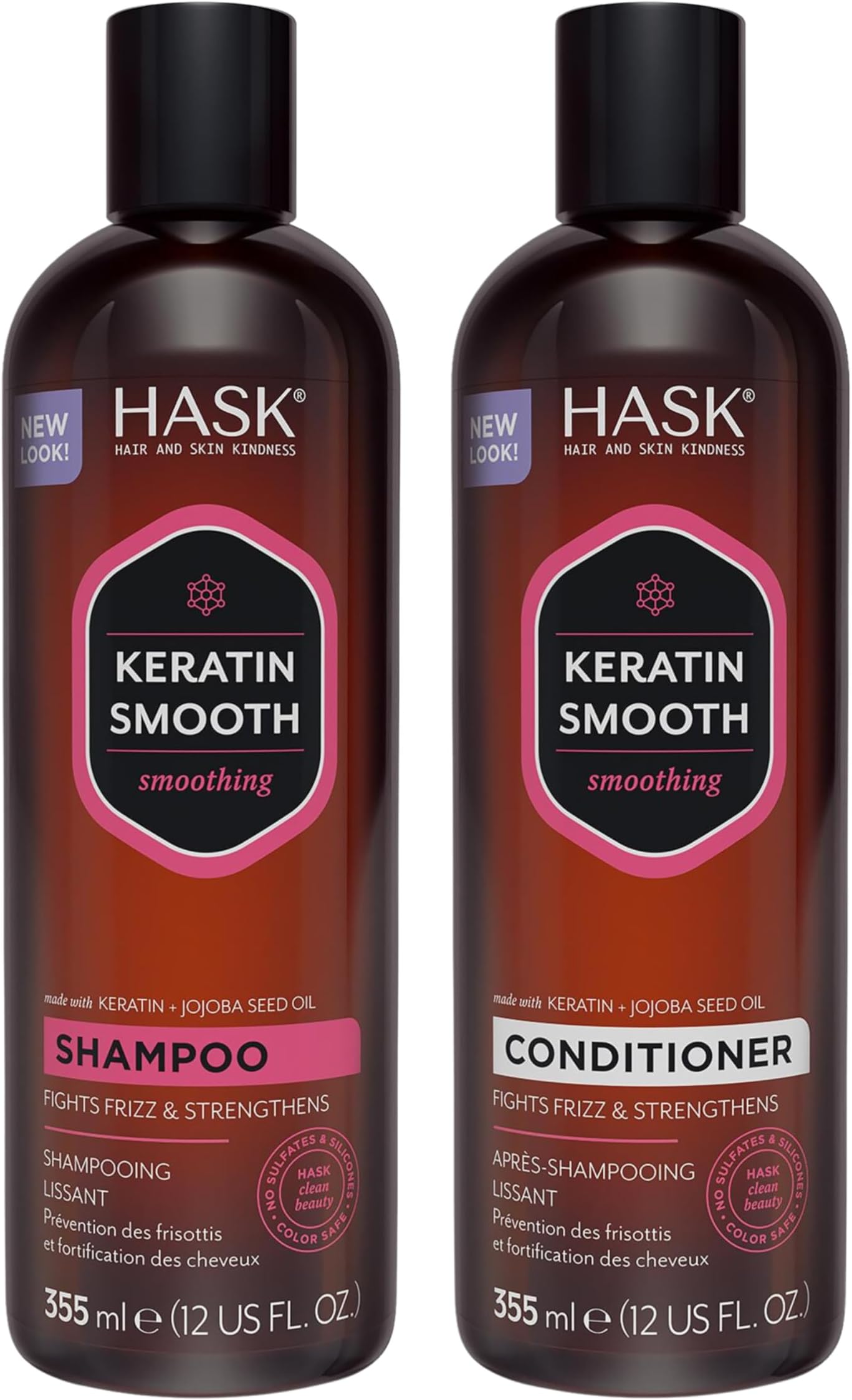HASK KERATIN PROTEIN Shampoo and Conditioner Set Smoothing for all hair types, color safe, gluten free, sulfate free, paraben free - 1 Shampoo and 1 Conditioner
