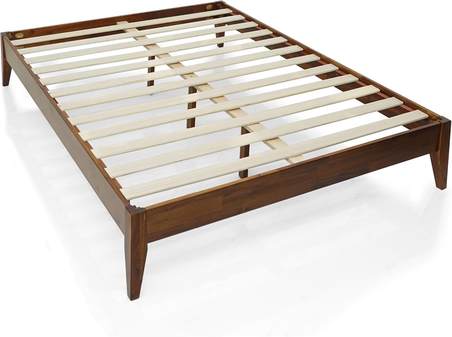 Acacia Mervyn Sturdy King Size Bed Frame Solid Wood Platform Bed, King Bed Frame 800 lbs Capacity, Mid Century Signature Wood Bed Compatible with All Mattresses, Non-Slip and Noise-Free, Caramel